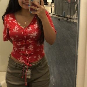 Flowy sleeve red floral top